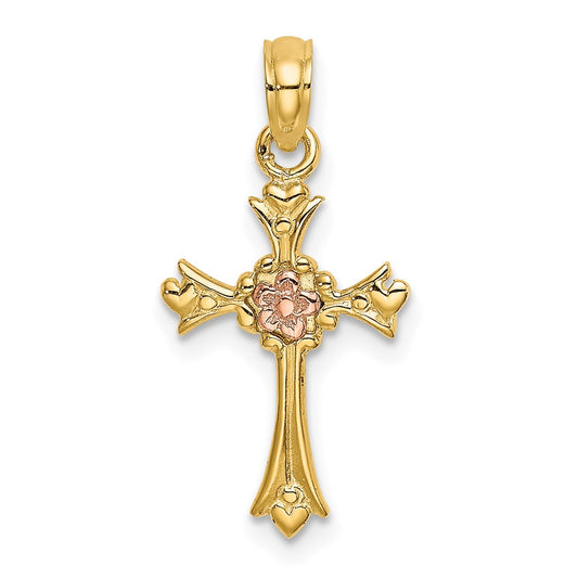 14k Two-Tone Cross w/ Flower Charm
