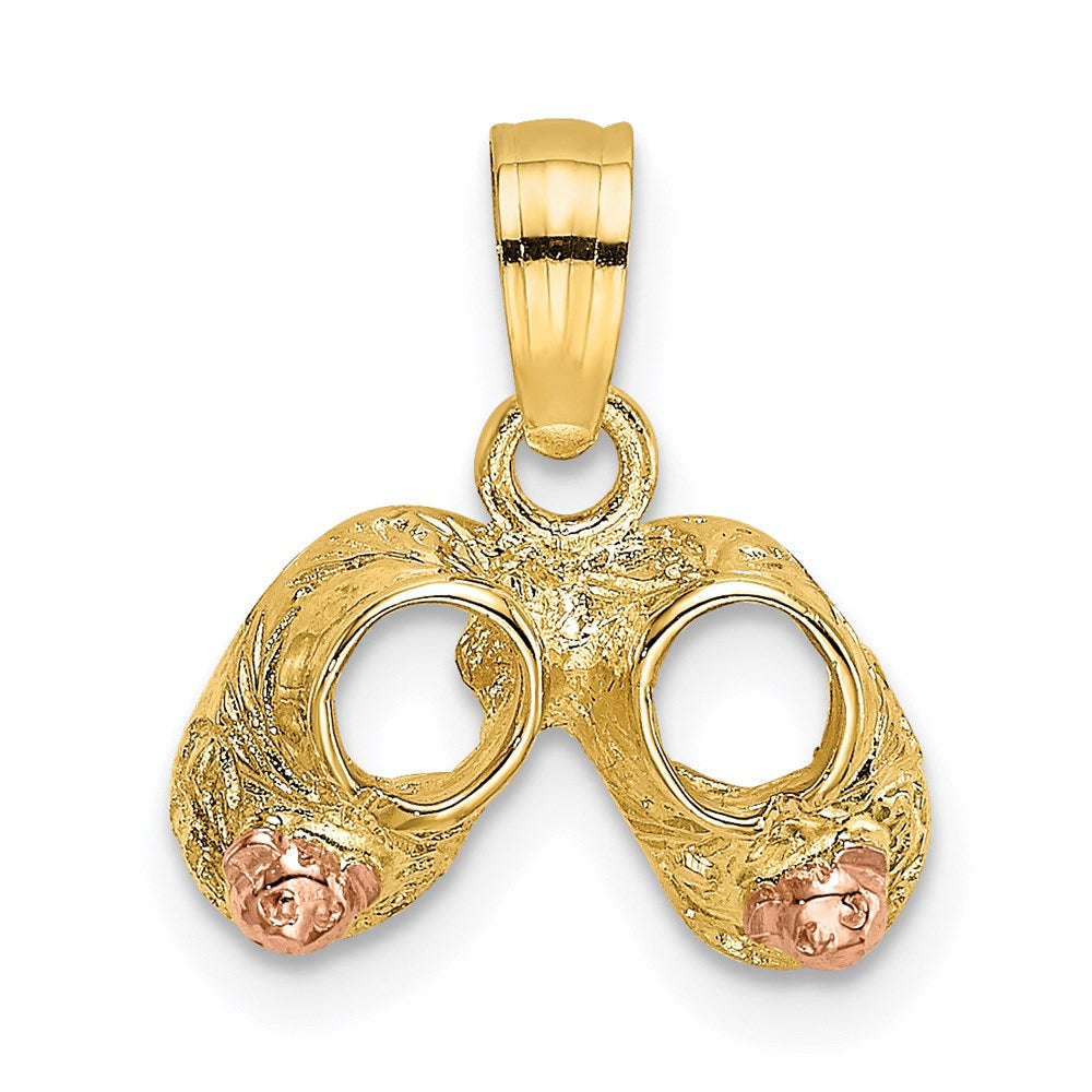 14k 3D Two-Tone Baby Booties w/ Teddy Bear Charm