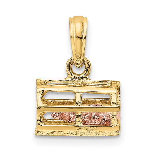 14K Two-Tone Moveable 3-D Lobster(Pink)In Trap