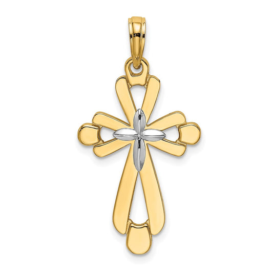 14K W/ Rhodium Polished Fancy Cross Charm