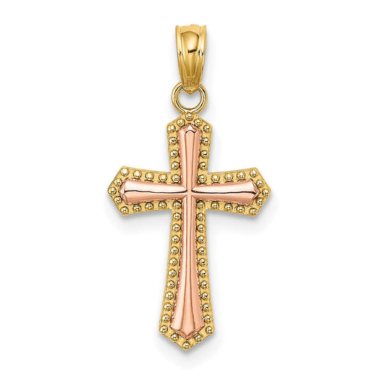 14K Two-tone w/ Beaded Trim Cross Charm