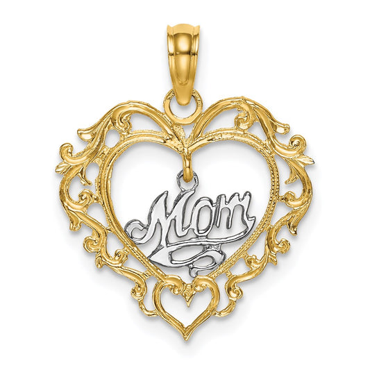 14k Two-tone MOM Inside Heart Charm