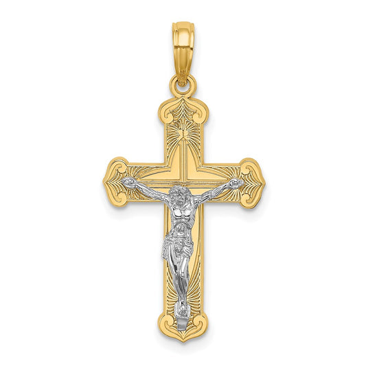 14K Two-tone Engraved Crucifix Charm