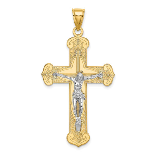 14K Two-tone Engraved Crucifix Charm