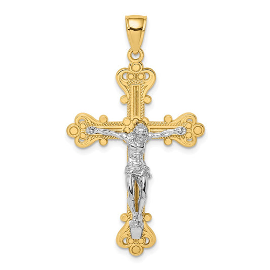 14k Two-Tone Engraved Crucifix Charm
