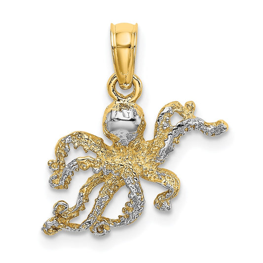 14K W/ Rhodium Textured Octopus Charm