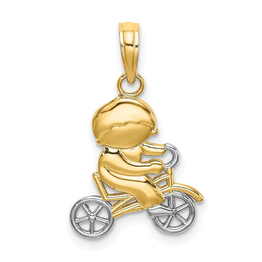 14k w/Rhodium Little Boy On Bicycle Charm