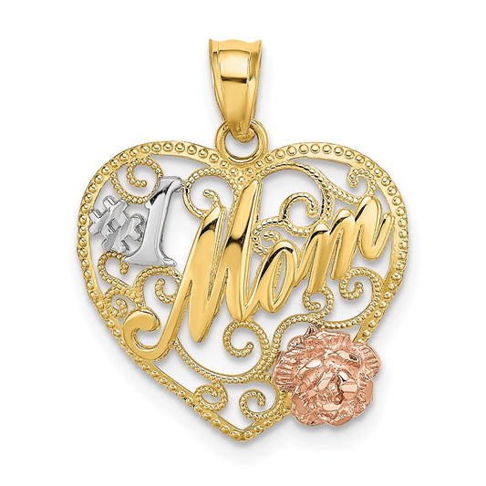 14k Two-tone w/White Rhodium #1 MOM Heart Charm