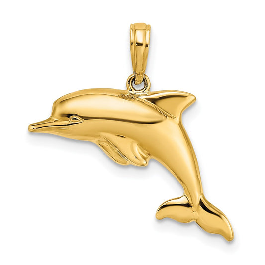14k w/Rhodium 3-D Reversible Puffed Dolphin Charm