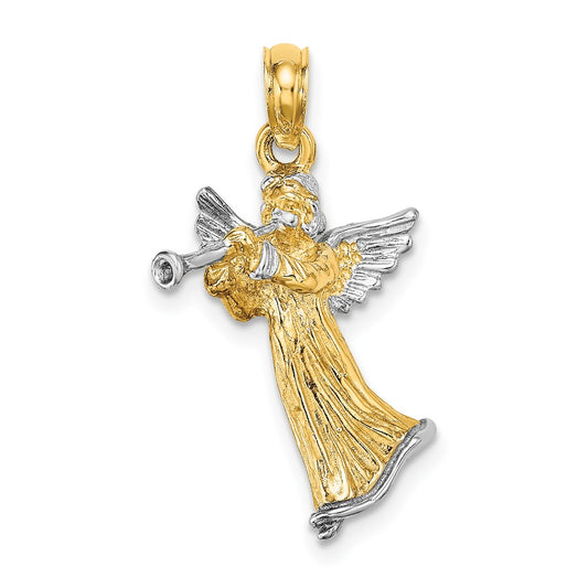 14k w/ White Rhodium 3-D Angel Playing Trumpet Charm