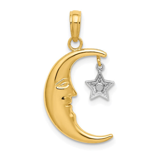 14k Two-Tone Half Moon w/Star Moveable Charm