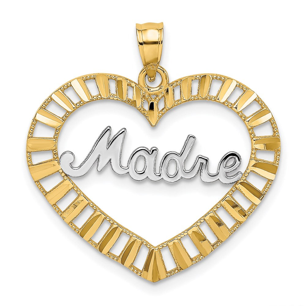 14k w/Rhodium MADRE in Heart Charm