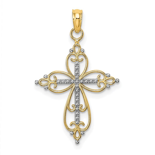 14K W/ Rhodium Beaded Cross Charm