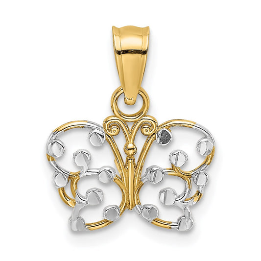 14k w/ Rhodium Diamond-cut Butterfly Charm
