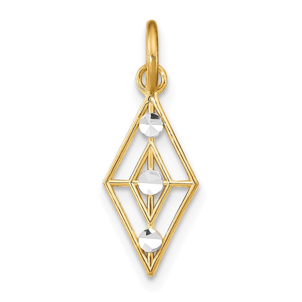 14K w/Rhodium D/C Diamond Shaped Charm