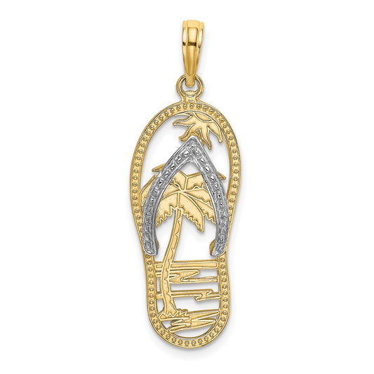 14K w/Rhodium Palm Tree Flip-Flop Charm