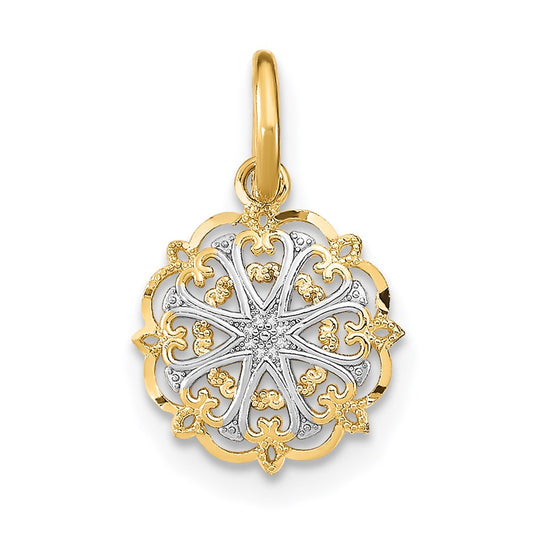 14K w/Rhodium Filigree Hearts Charm
