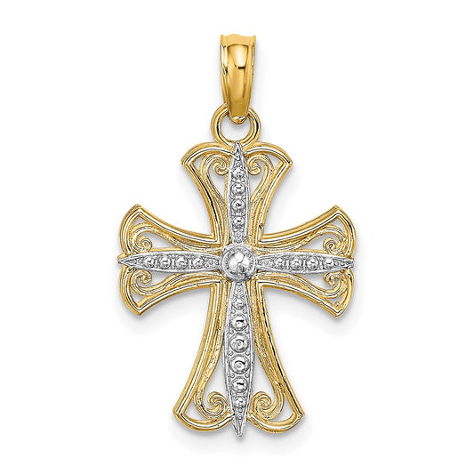 14K W/ Rhodium Textured Cross Charm