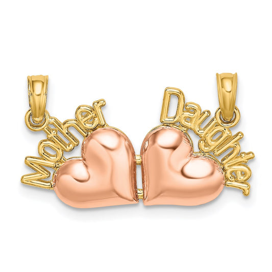 14k Two-Tone MOTHER and DAUGHTER Break-Apart Hearts Charm