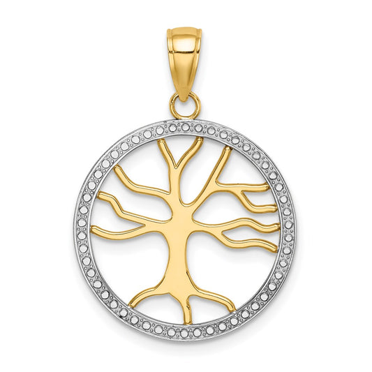 14k w/Rhodium Large Tree of Life Round Frame Charm