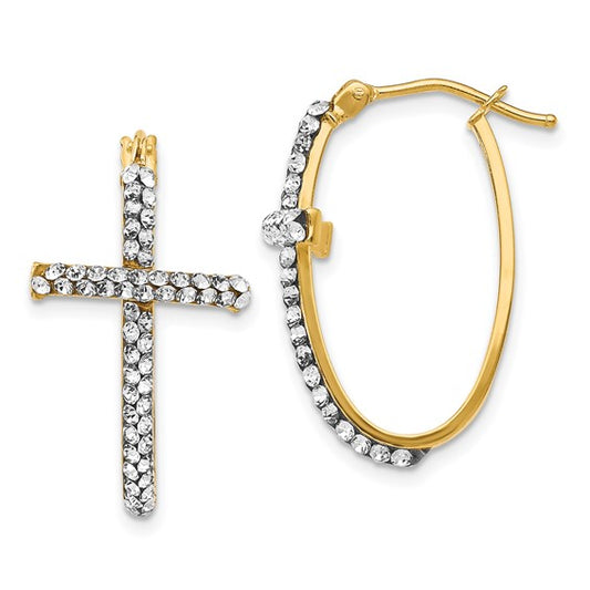 Leslie's 14K Crystals from Swarovski Polished Cross Hoop Earrings