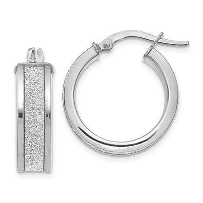 Leslie's 14K White Gold Fancy Glimmer Infused Hoop Earrings