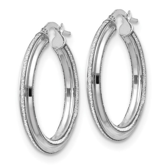 Leslie's 14K White Gold Polished Glimmer Infused Textured Hoop Earrings