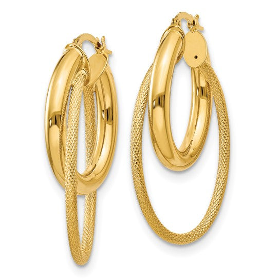 Leslie's 14K Polished and Textured Fancy Hoop Earrings