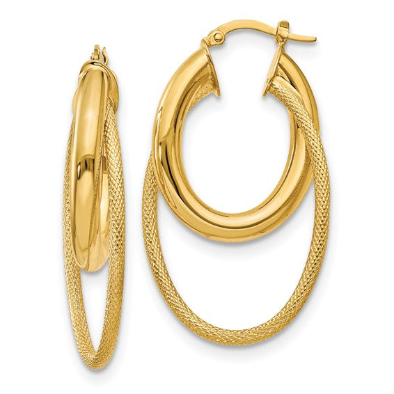 Leslie's 14K Polished and Textured Fancy Hoop Earrings