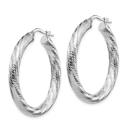 Leslie's 14K 4x25 White Gold D/C Round Hoop Earrings