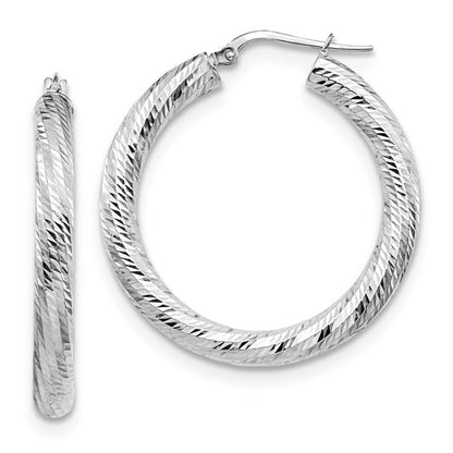 Leslie's 14K 4x25 White Gold D/C Round Hoop Earrings