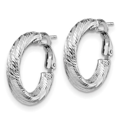 Leslie's 14K 4x15 White Gold D/C Round Omega Back Hoop Earrings