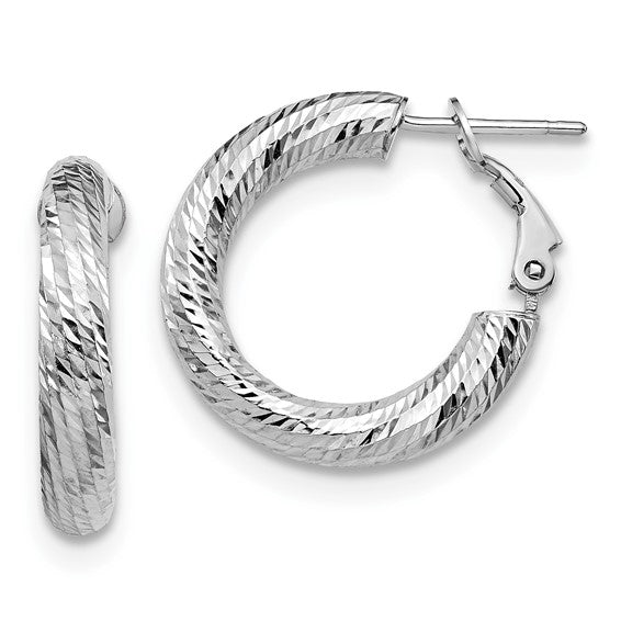 Leslie's 14K 4x15 White Gold D/C Round Omega Back Hoop Earrings