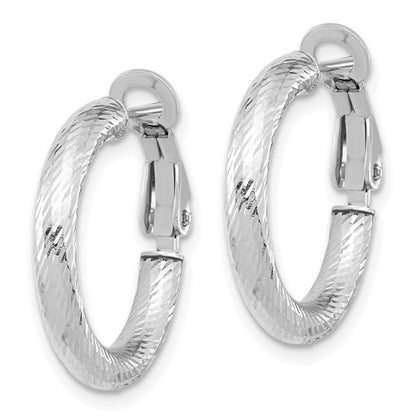 Leslie's 14K 3x15 White Gold D/C Round Omega Back Hoop Earrings