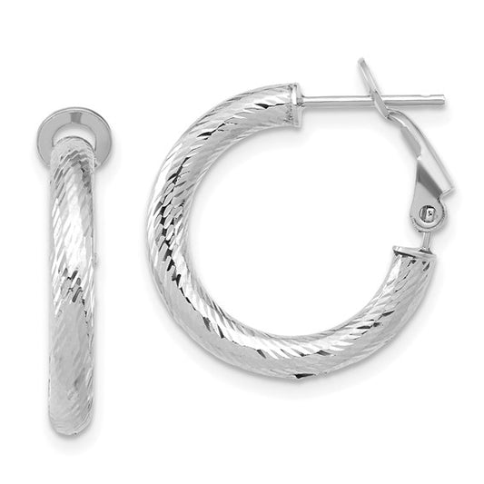 Leslie's 14K 3x15 White Gold D/C Round Omega Back Hoop Earrings