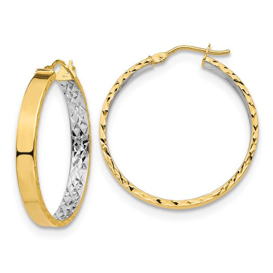 Leslie's 14K with White Rhodium Polished and D/C Hoop Earrings