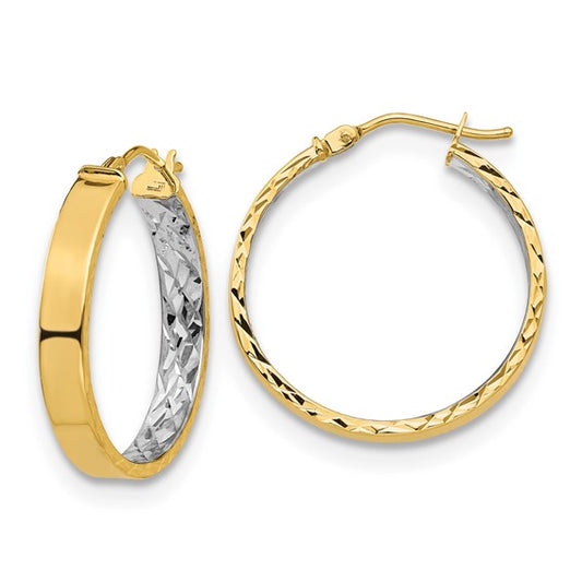 Leslie's 14K with White Rhodium Polished and D/C Hoop Earrings