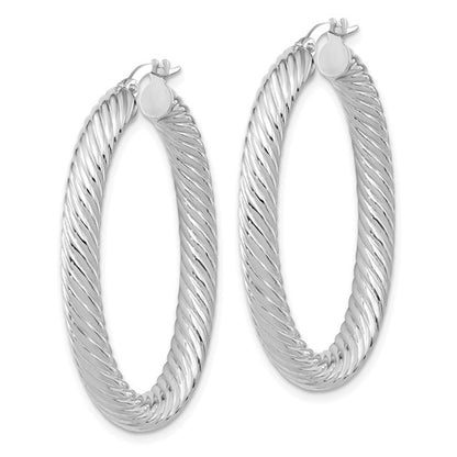 Leslie's 14K White Gold Polished Twisted Oval Hoop Earrings