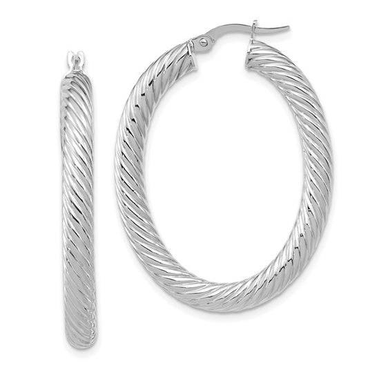 Leslie's 14K White Gold Polished Twisted Oval Hoop Earrings