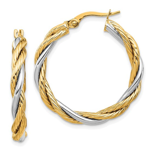 Leslie's 14K with White Rhodium Polished Twisted Hoop Earrings