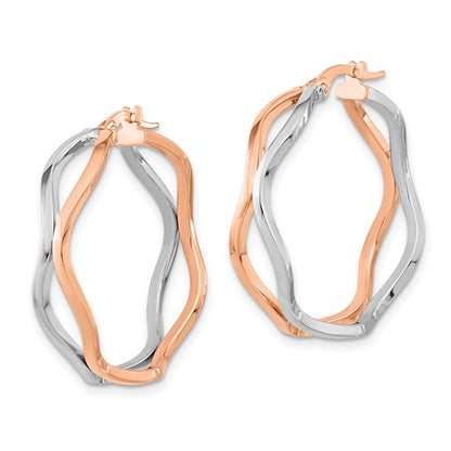 Leslie's 14k Rose and White Gold Polished Wavy Hoop Earrings