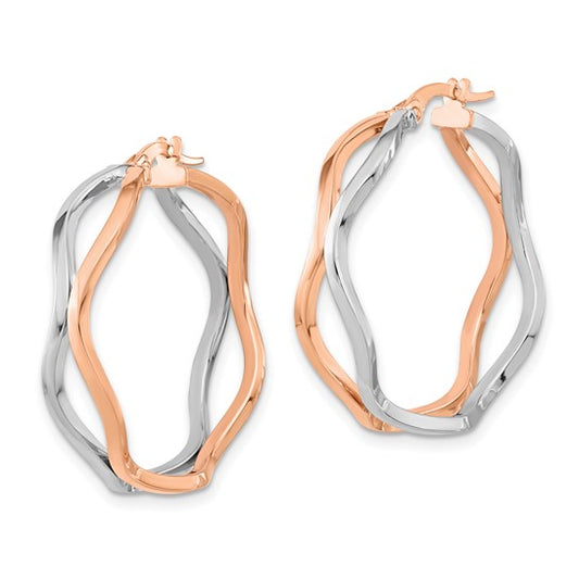 Leslie's 14k Rose and White Gold Polished Wavy Hoop Earrings