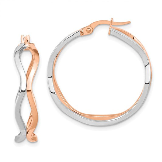 Leslie's 14k Rose and White Gold Polished Wavy Hoop Earrings