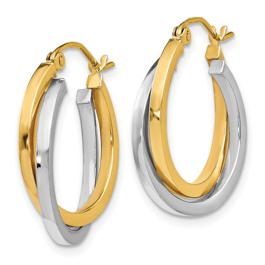 Leslie's 14K Two-tone Polished Hinged Hoop Earrings