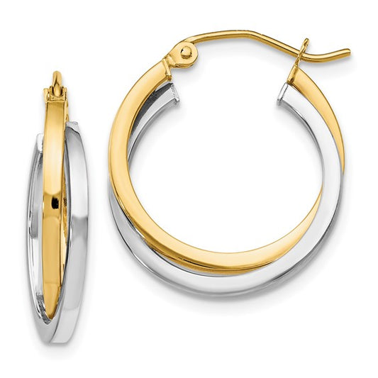 Leslie's 14K Two-tone Polished Hinged Hoop Earrings