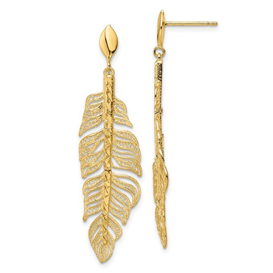 Leslie's 14k Polished D/C Textured Leaf Post Dangle Earrings