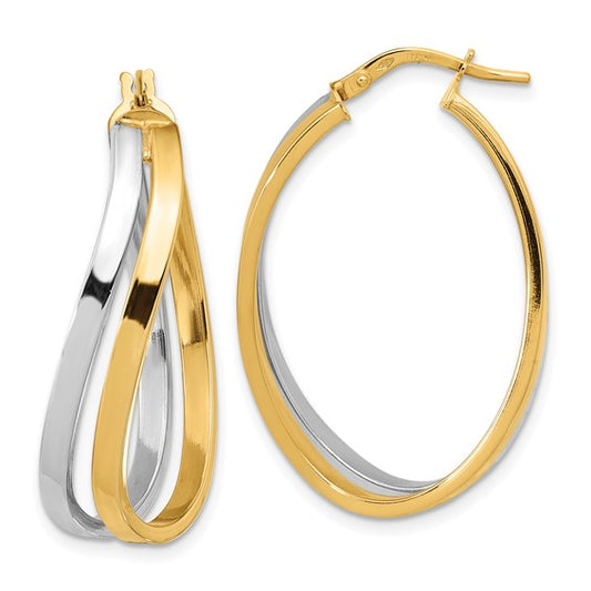 Leslie's 14K Two-tone Polished Twisted Oval Hoop Earrings