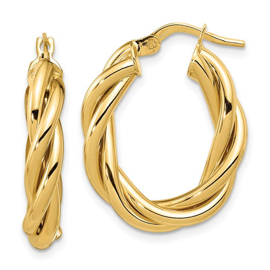 Leslie's 14K Polished Twisted Oval Hoop Earrings