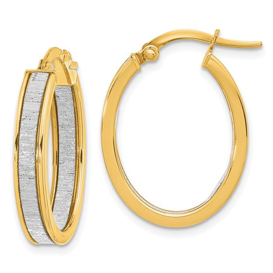 Leslie's 14K Polished Glitter Infused Oval Hoop Earrings