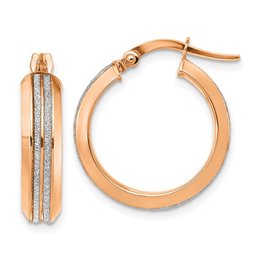 Leslie's 14K Rose Gold Polished Glitter Infused Hoop Earrings